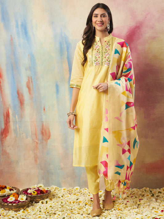 Dhiyona VV Kriti Women Kurta and Trouser Duppata Set chanderi modal Butti