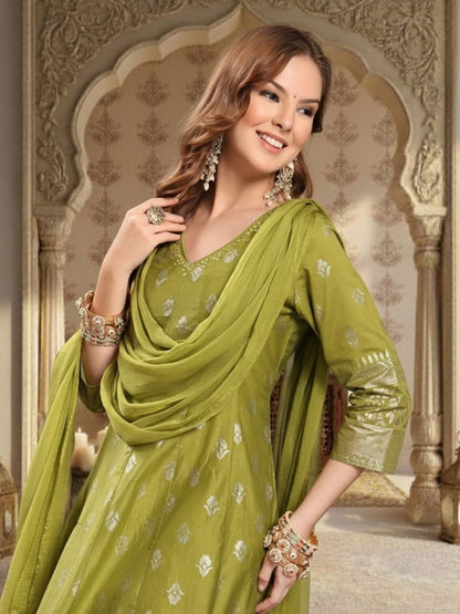Dhiyona HOP Printed V-Neck Anarkali Kurta & Sharara With Dupatta
