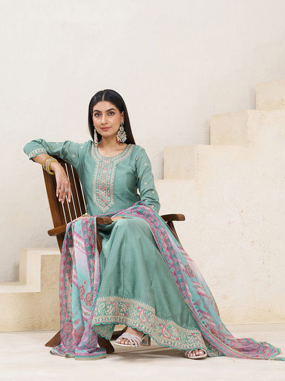 Dhiyona CH Women Ethnic Motifs Printed Kurta with Trousers & Dupatta