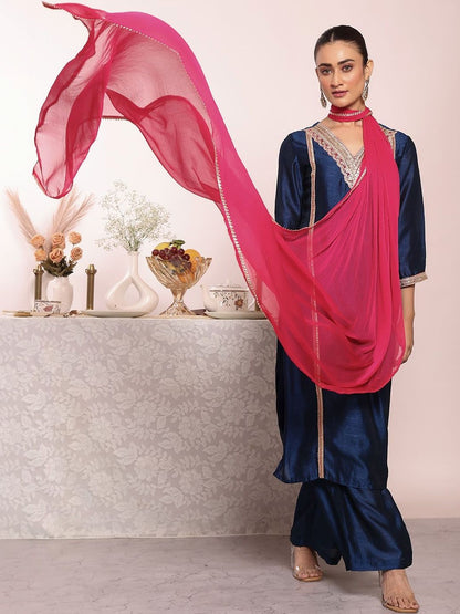 Dhiyona KL Women Ethnic Motifs Embroidered Regular Kurta with Palazzos & With Dupatta