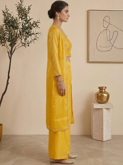 Embroidered Tissue Round Neck Top & Palazzos