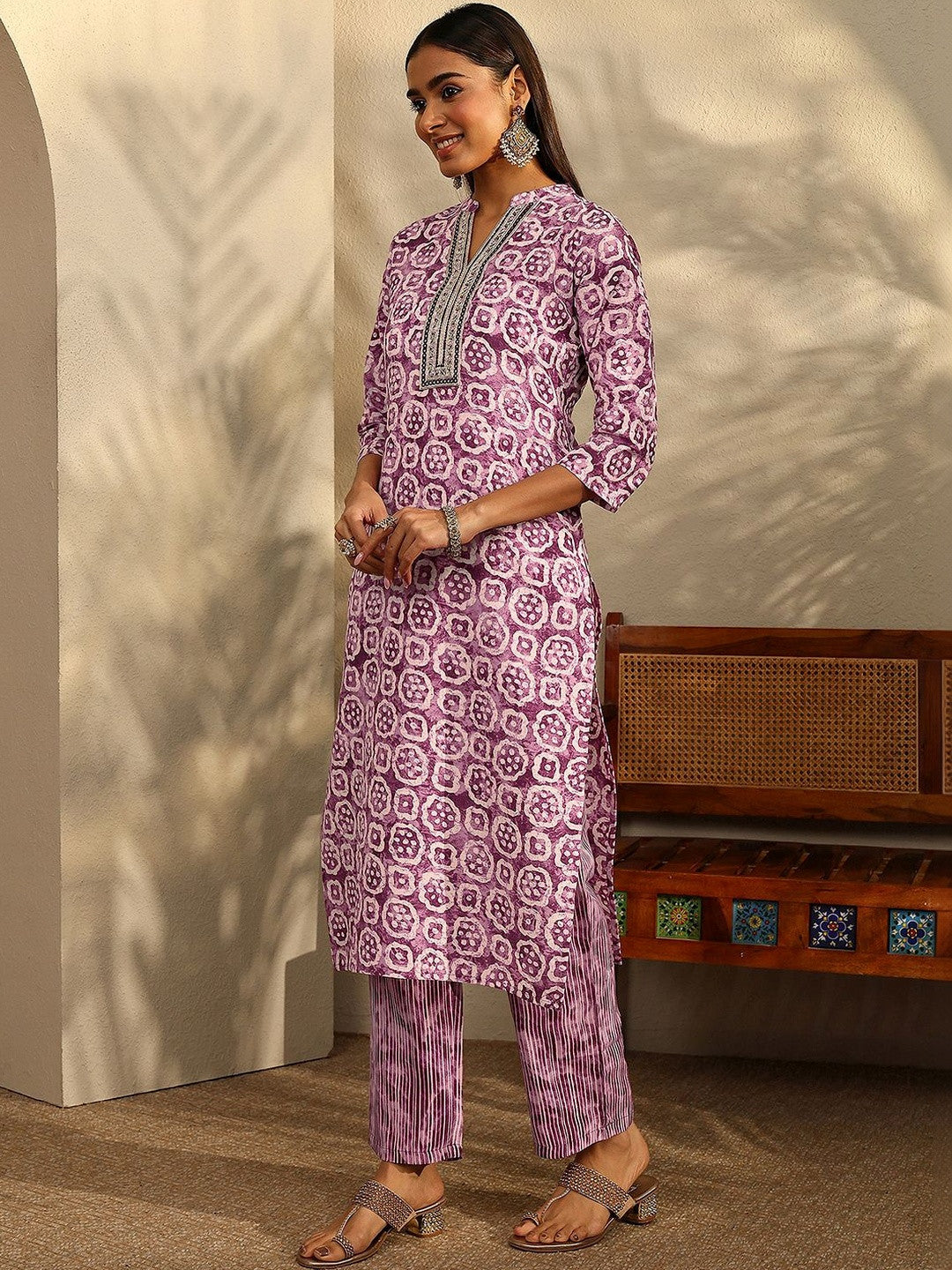 Women Ethnic Motifs Printed Regular Thread Work Kurta with Trousers & With Dupatta