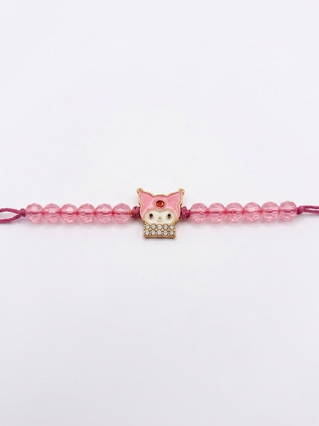 Dhiyona Pink Transparent Beaded Cartoon Character Kids Rakhi With Roli Chawal Chandan Mishri
