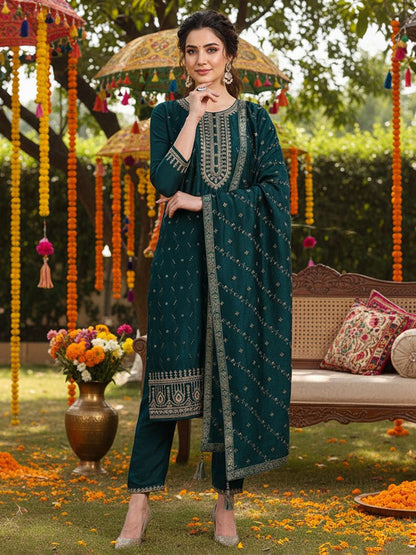 Dhiyona KL Ethnic Motifs Embroidered Regular Sequinned Kurta with Palazzos & With Dupatta