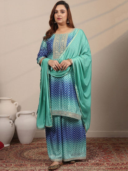 Dhiyona Women's Plus Size Printed Regular Kurta with Palazzos & With Dupatta