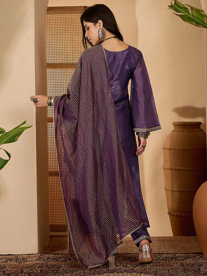 Women Zari Sequence Embroidered Kurta With Trouser & Dupatta