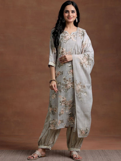 Women Floral Printed Regular Kurta with Patiala & With Dupatta