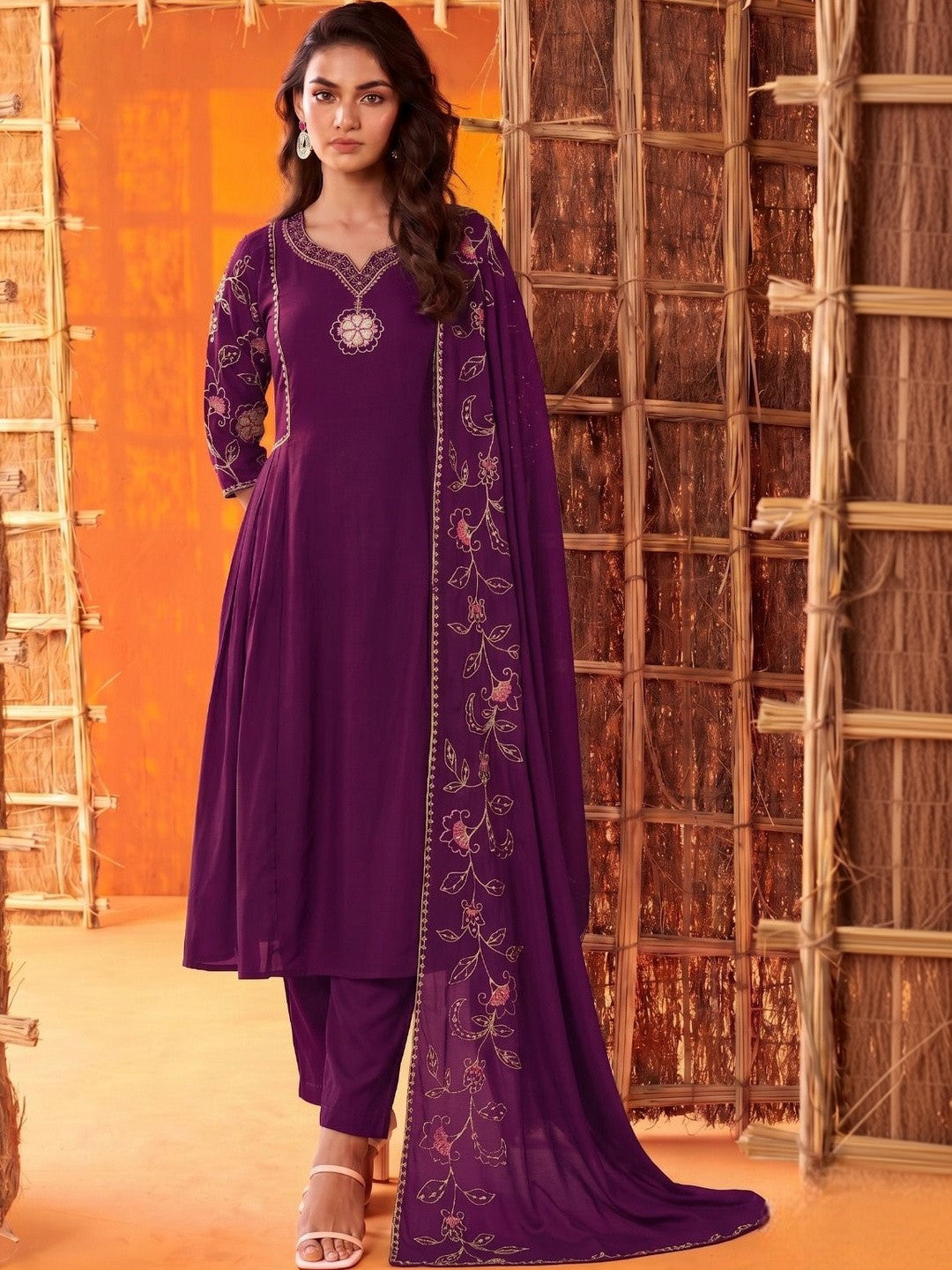 Women Ethnic Motifs Embroidered Regular Thread Work Kurta with Trousers & With Dupatta