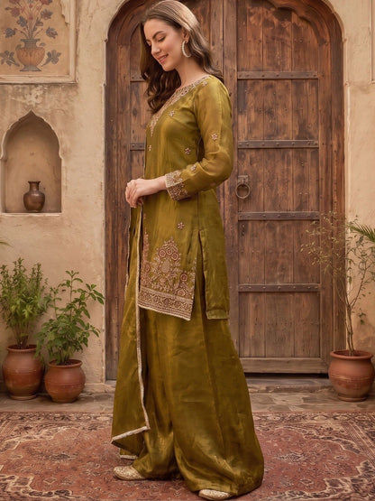 Women Ethnic Motifs Regular Thread Work Kurta with Palazzos & With Dupatta