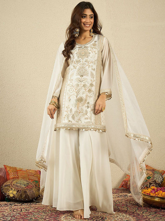Dhiyona IN Women Ethnic Motifs Embroidered Kurta with Palazzo & Dupatta