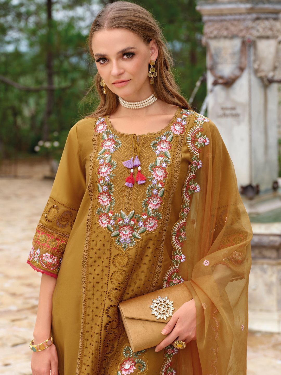 Dhiyona IE Adults-Women Woven Design Embroidered Kurta with Trousers & Dupatta