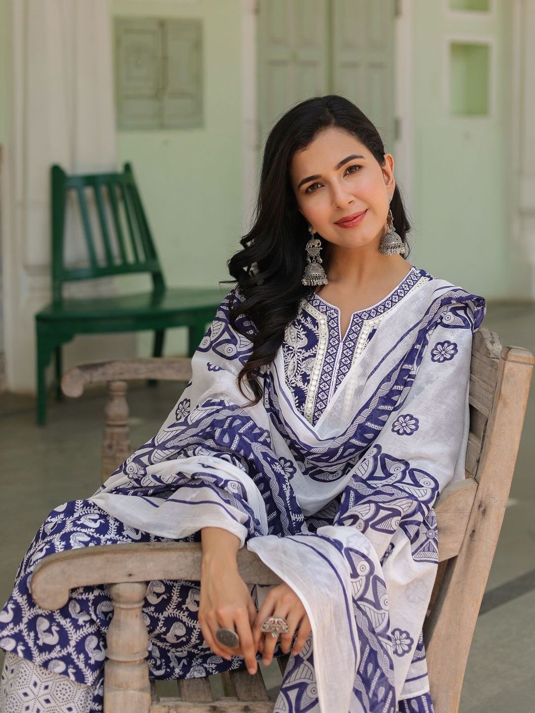 Dhiyona RR Women's Printed Pure Cotton Kurta with Trousers & With Dupatta