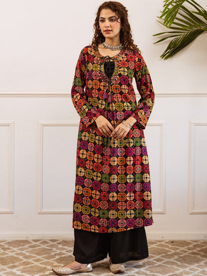 Printed Keyhole Neck Kurta & Palazzos Kurta Sets