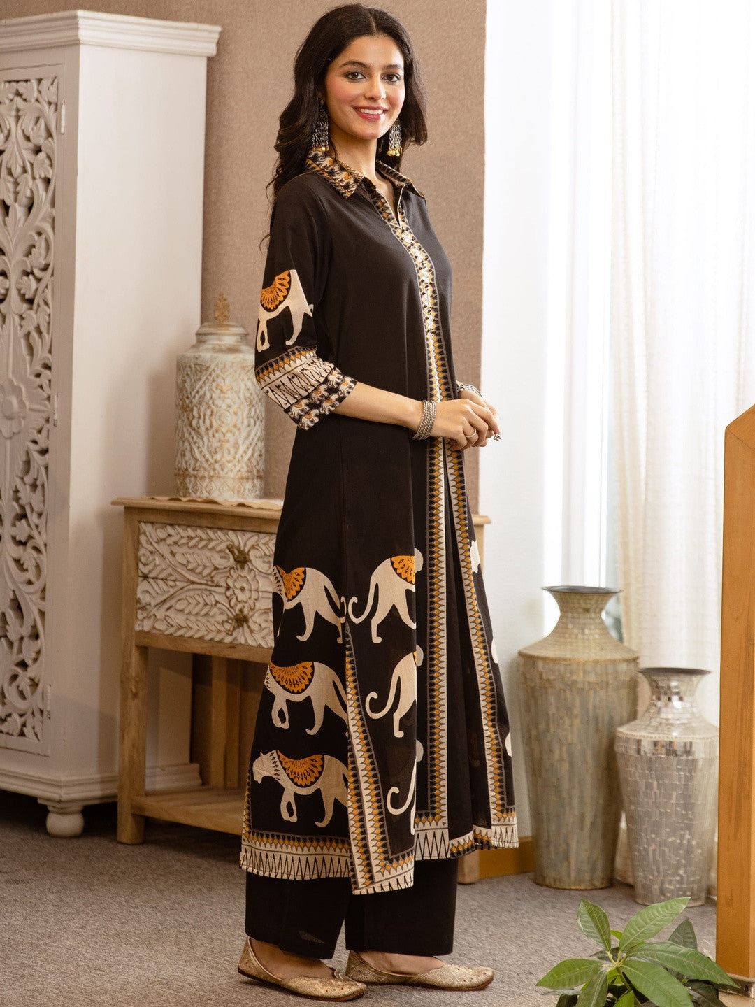 Printed Pure Cotton A-Line Kurta With Trousers