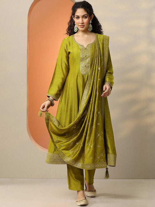 Women Ethnic Motifs Embroidered A-Line Kurta with Trousers & Dupatta