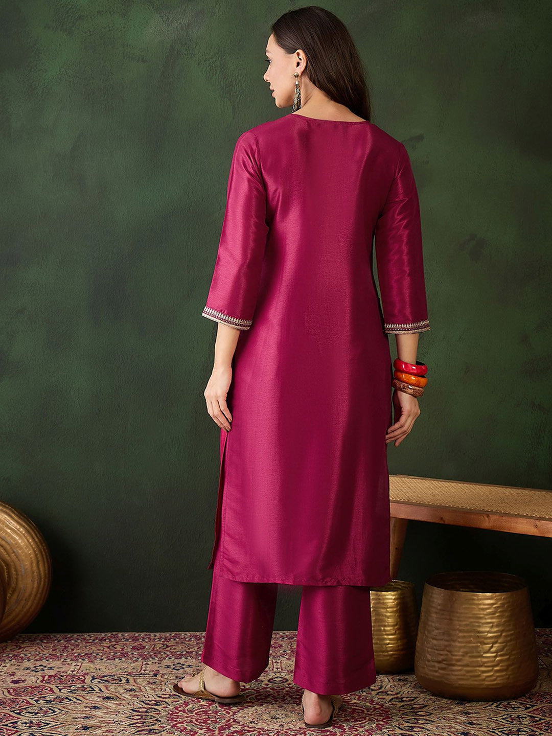 Women Embroidered Straight Kurta & Salwar