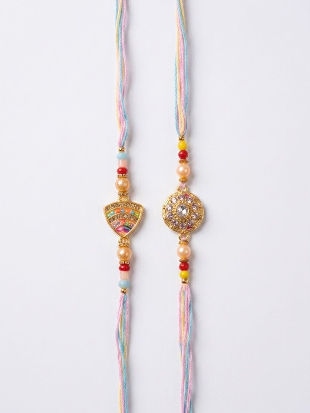 Anouk Set Of 2 Gold Toned Artificial Stones & Beads Thread Rakhi With Roli Chawal Chandan