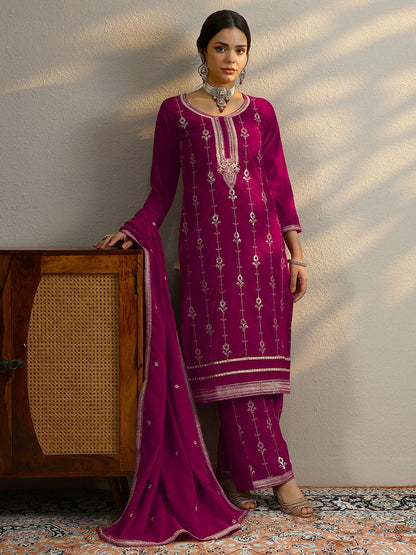Dhiyona LL Women Ethnic Motifs Embroidered Kurta with Palazzo & Dupatta