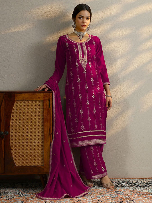 Dhiyona LL Women Ethnic Motifs Embroidered Kurta with Palazzo & Dupatta