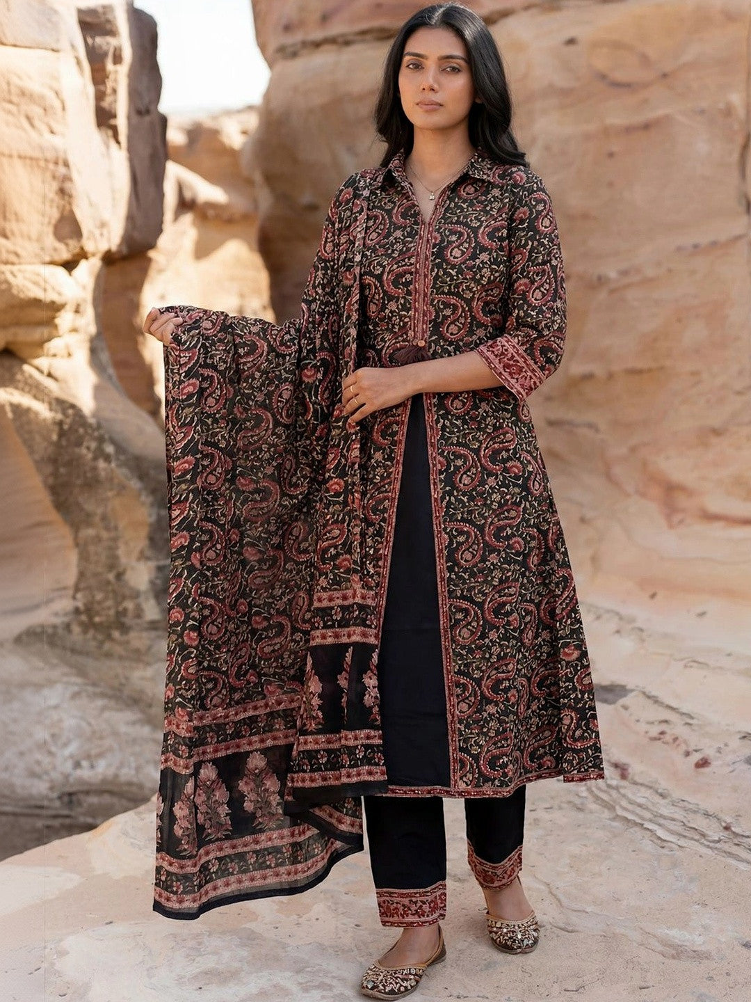 Women Paisley Printed Regular Pure Cotton Kurta with Trousers & With Dupatta