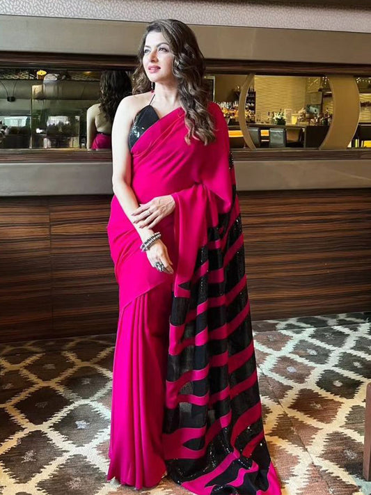 Dhiyona ST Raw Pink Power Saree with Zebra Sequins