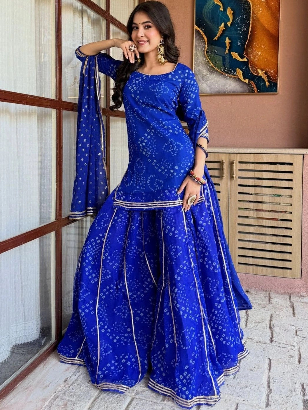 Ethnic Motifs Printed Georgette Kurta with Sharara & With Dupatta