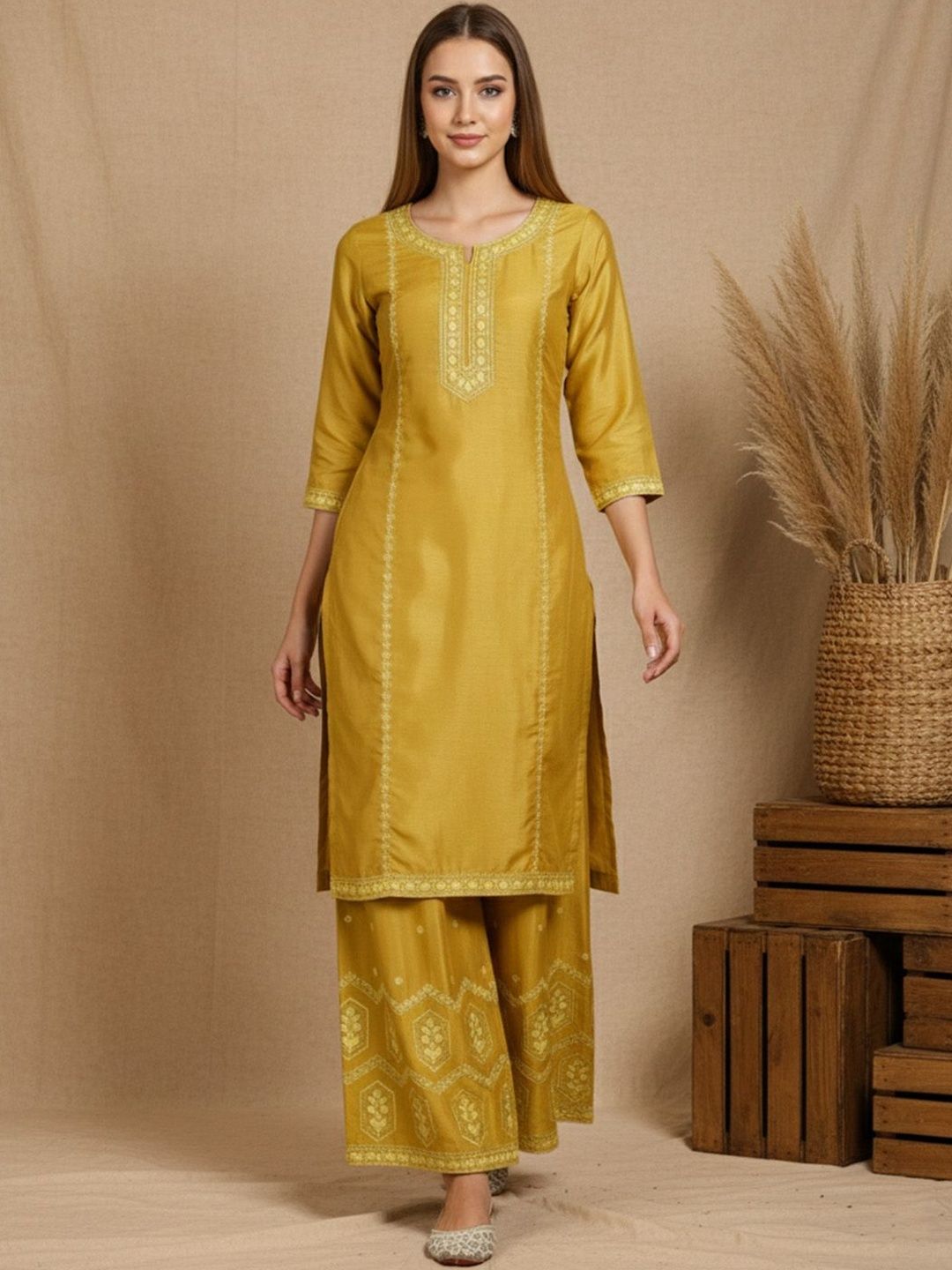 Dhiyona SN Women Ethnic Motifs Embroidered Beads and Stones Kurta & Sharara With Dupatta