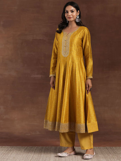 Dhiyona LL Geometric Woven Design Notch Neck Zari Straight Kurta With Palazzos And Dupatta