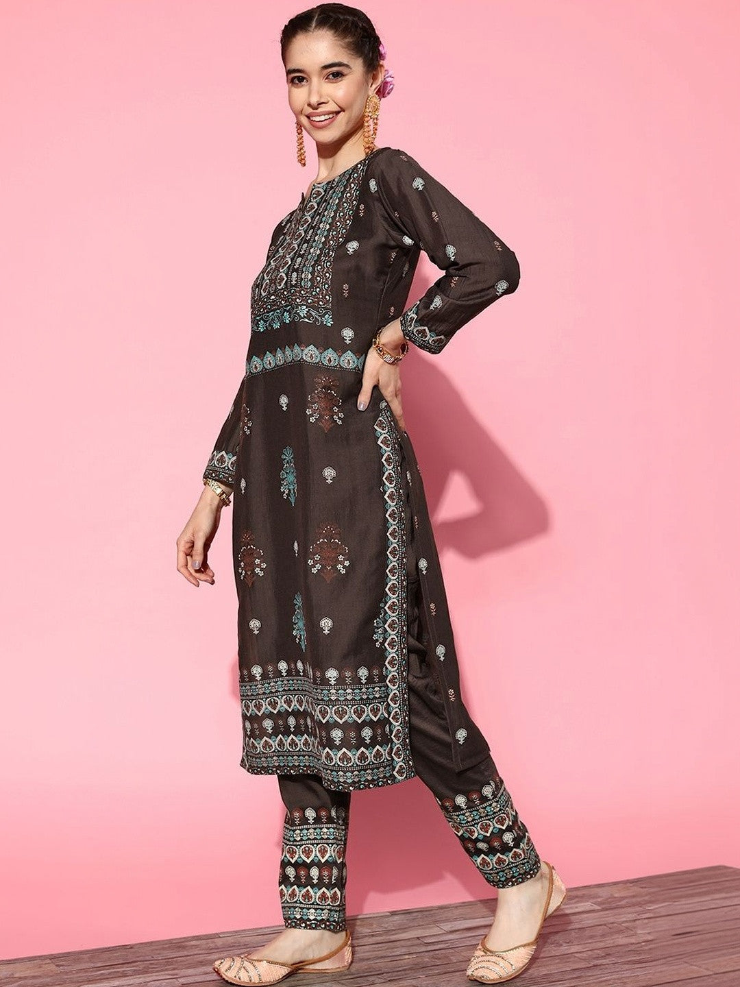 Women Ethnic Motifs Printed Regular Kurta with Trousers & With Dupatta