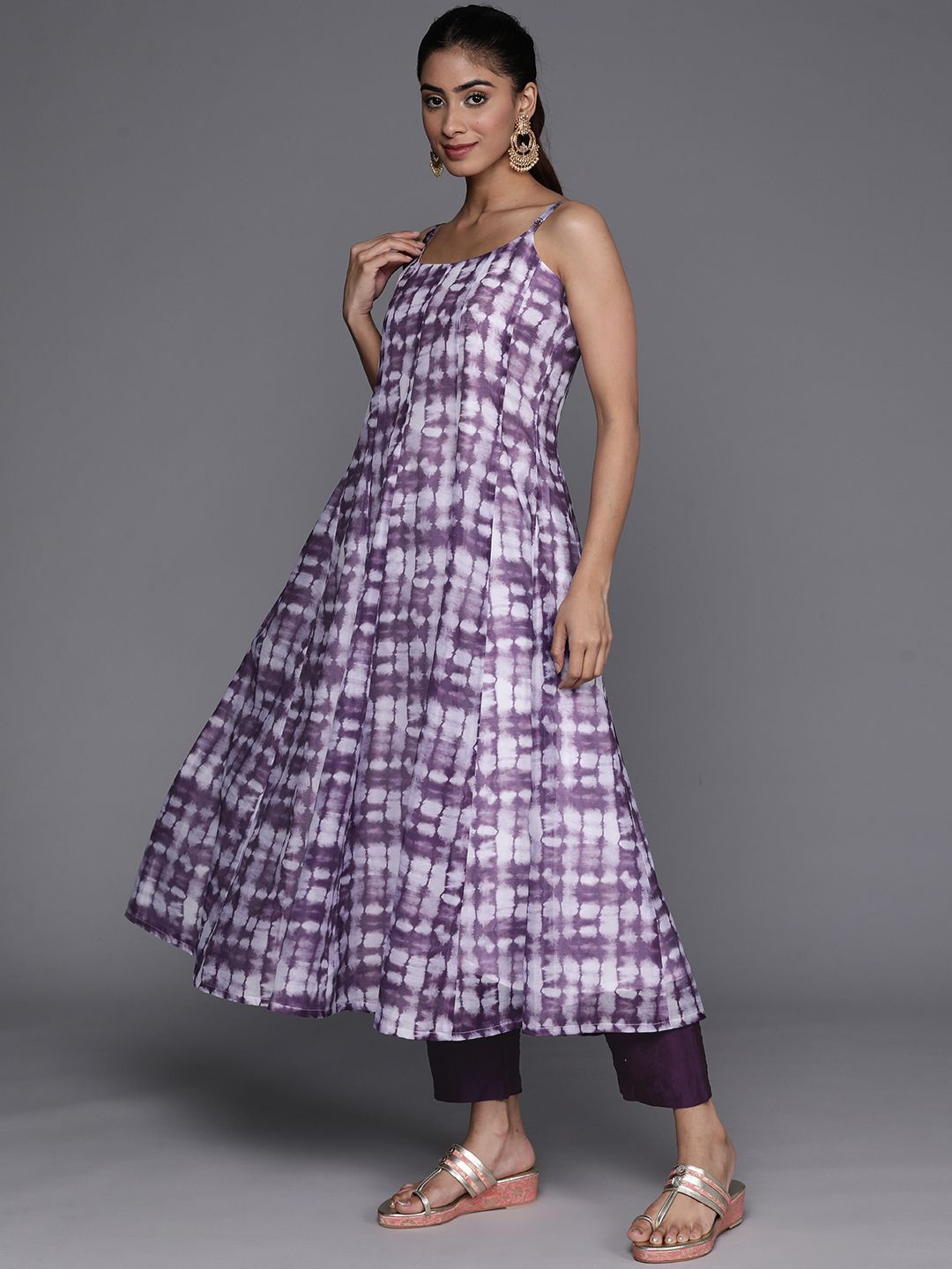 Dhiyona VA Women'sAbstract Printed Panelled Chanderi Silk A-Line Kurta With Trousers & Dupatta