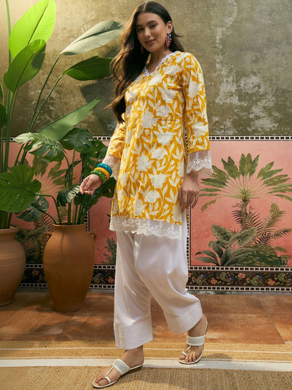 Printed Pure Cotton V-Neck Kurti & Salwar