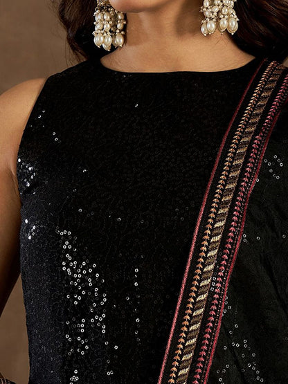Dhiyona IN Women Floral Embroidered Regular Sequinned Kurta with Sharara & Dupatta