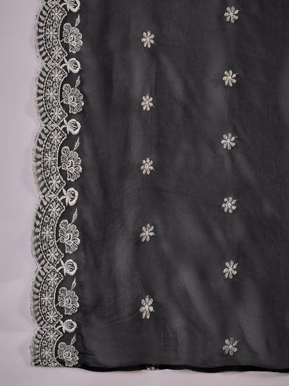 Women Floral Embroidered Cotton Kurta with Palazzo & Dupatta