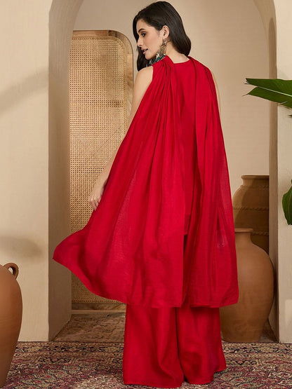 Dhiyona SN Embroidered V-Neck Kurta Palazzos & Dupatta