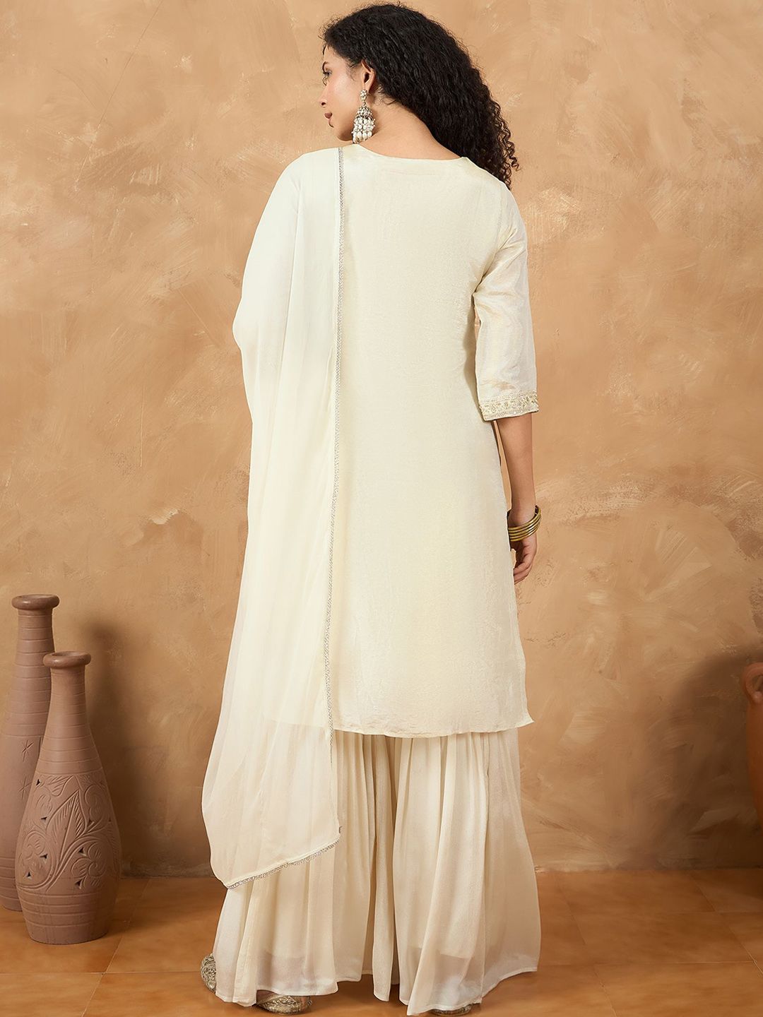 Dhiyona VA Women Embroidered Straight Kurta with Sharara & Dupatta