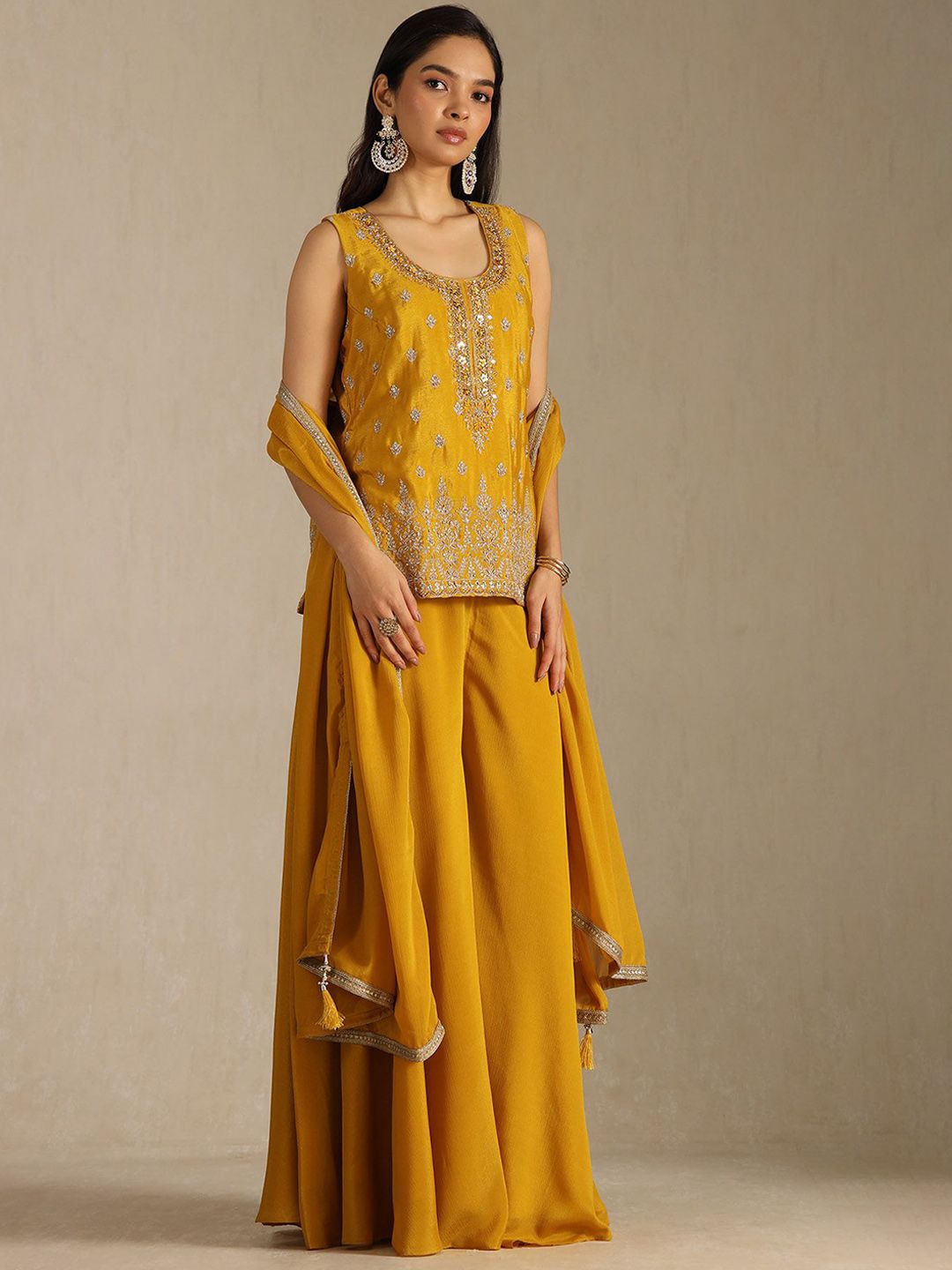 Dhiyona SO Women's Women Embroidered Regular Mirror Work Kurta with Palazzos & Dupatta
