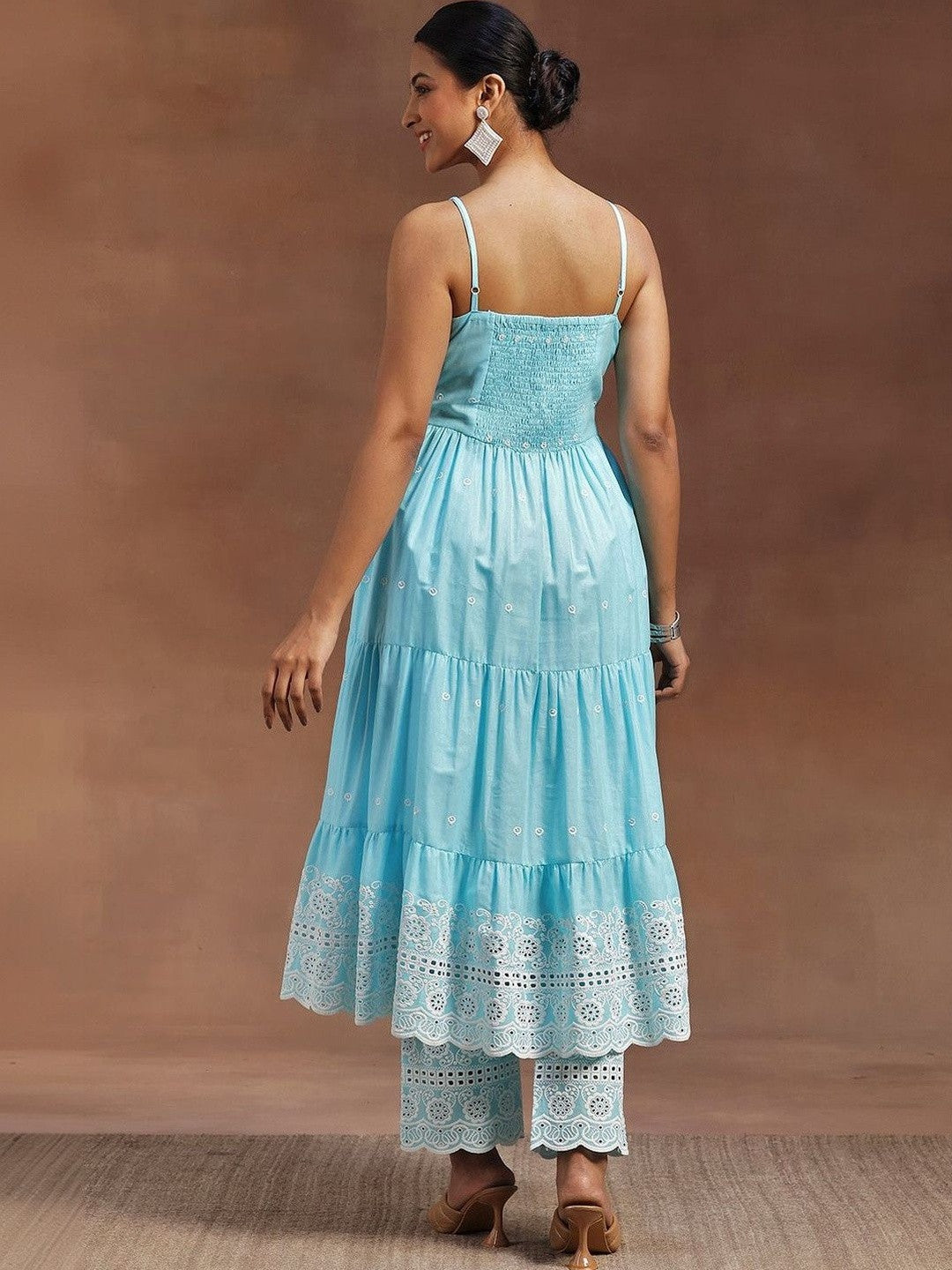 Women Ethnic Motifs Embroidered Tiered Thread Work Kurta with Trousers