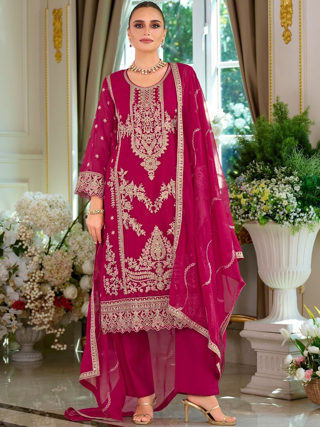 Dhiyona IE Women Ethnic Motifs Embroidered Kurta with Trousers & Dupatta