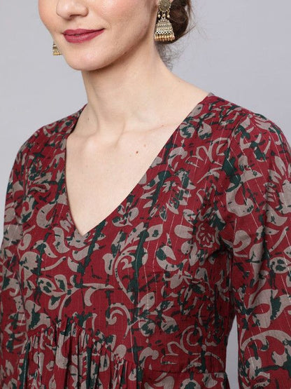 Striped Printed Pure Cotton Keyhole Neck Kurti & Palazzos With Dupatta