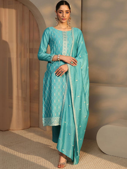 Women Ethnic Motifs Embroidered Regular Thread Work Kurta with Trousers & With Dupatta