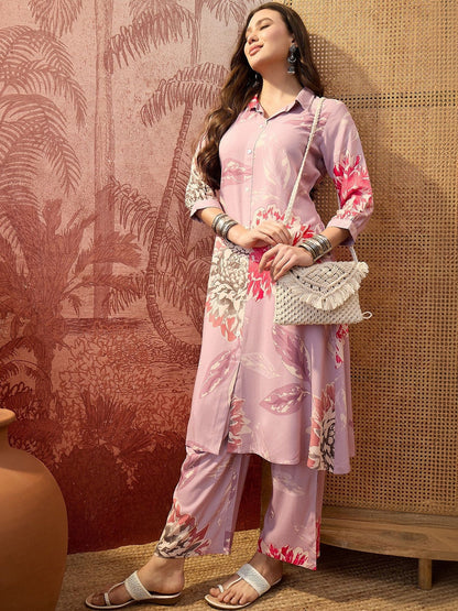 Printed Shirt Collar Kurta & Trousers