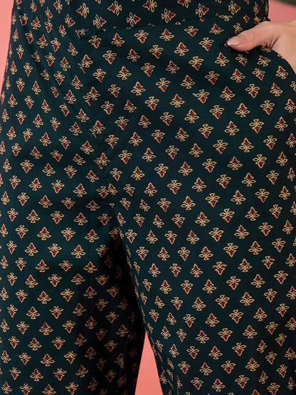 Floral Printed V-Neck Pure Cotton Straight Kurta With Trouser And Dupatta