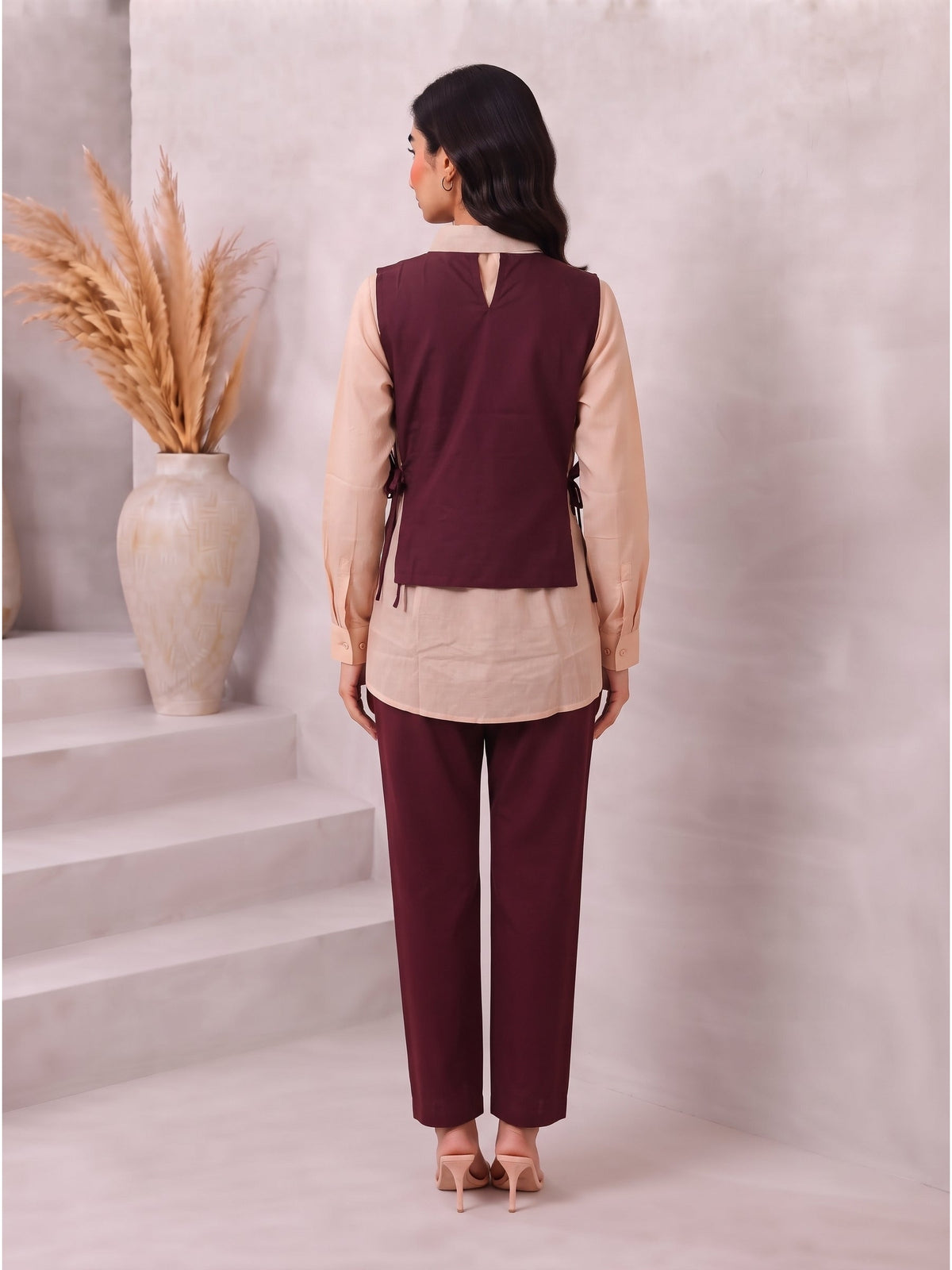 Bani Crimson Embroidery Bib Style Co-Ord Set