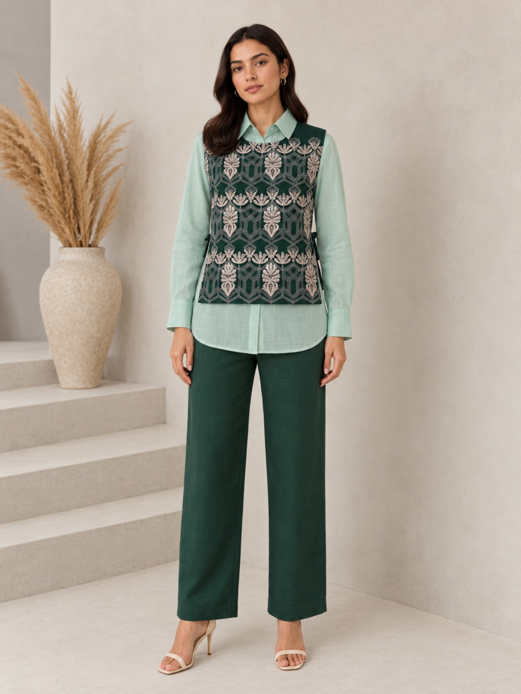Bani Moss Embroidery Bib Style Co-Ord Set