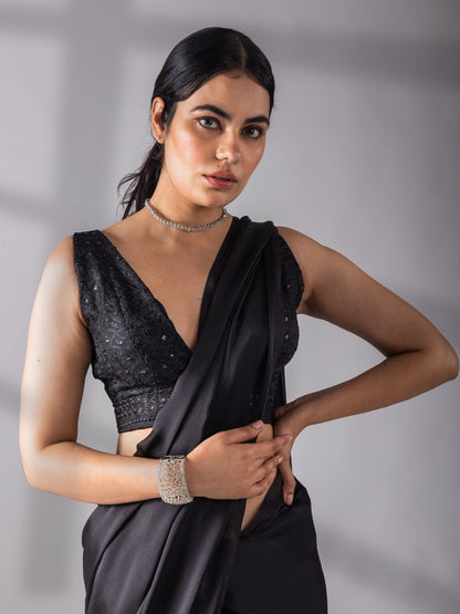 Dhiyona ST Black Chiffon Saree with Embroidered Blouse Fabric