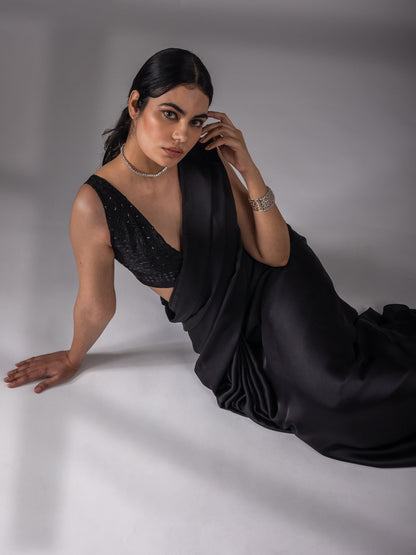 Dhiyona ST Black Chiffon Saree with Embroidered Blouse Fabric
