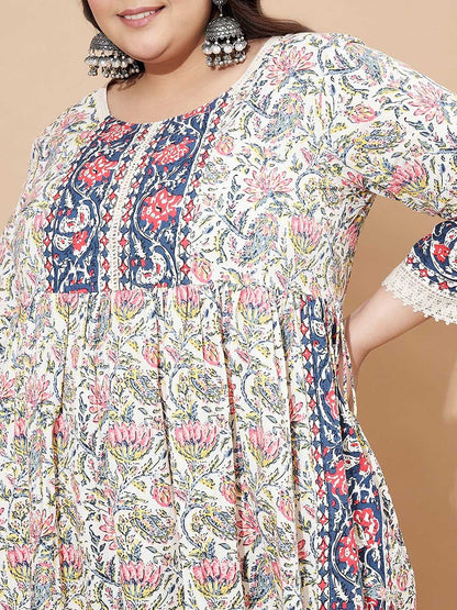 Dhiyona KL Women Floral Printed Regular Pure Cotton Kurta with Trousers & Dupatta