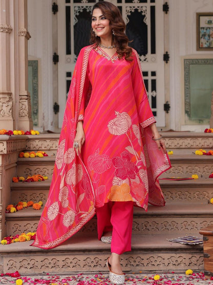 Dhiyona RR Women's Floral Printed Regular Pure Cotton Kurta with Trousers & With Dupatta