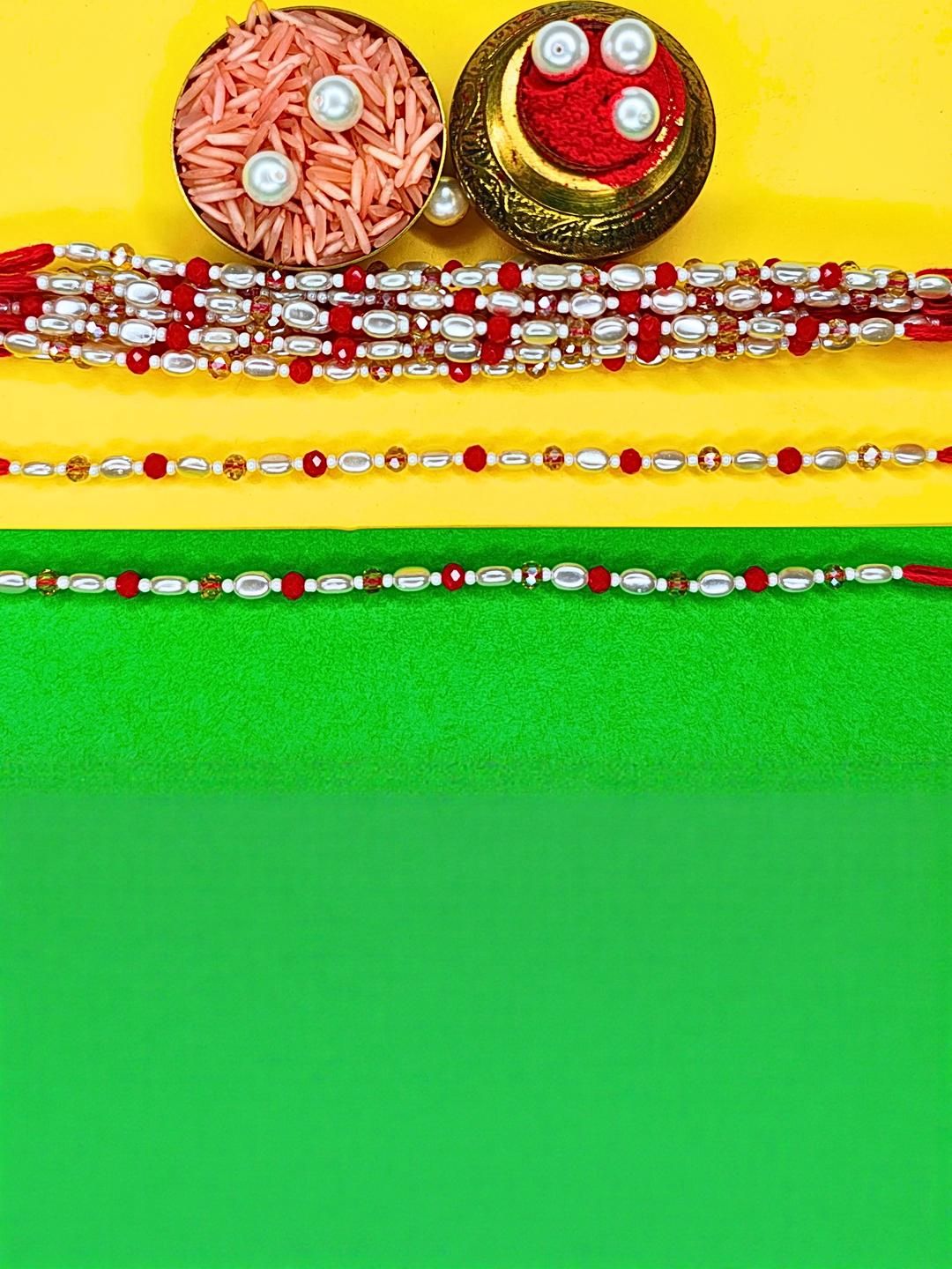 Dhiyona Set Of 12 Beaded Cotton Thread with AD Stones & Meenakari Designer Rakhi for Brother