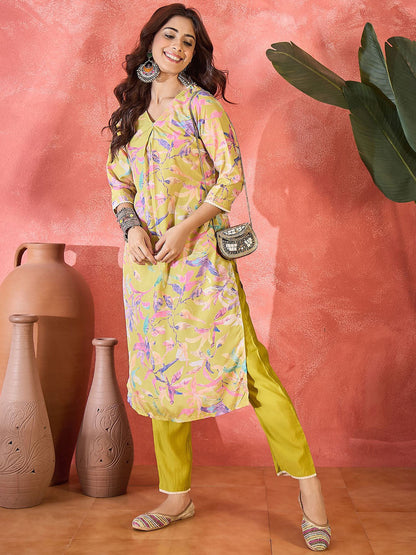 Floral Printed Pure Cotton Kurta & Trouser Set